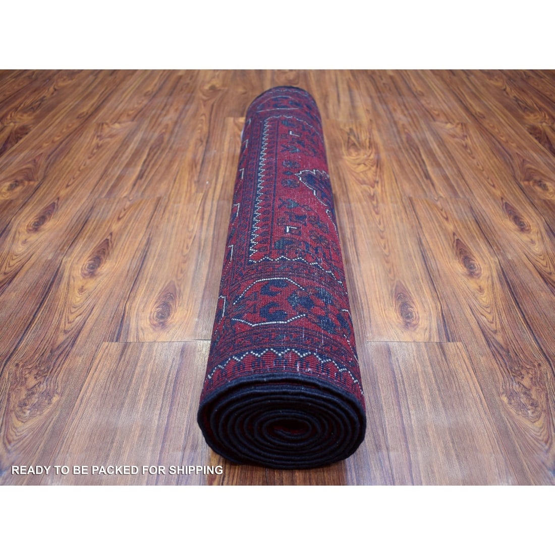 Deep Red, Shiny Wool Hand Knotted, Afghan Khamyab Runner Rug - 4