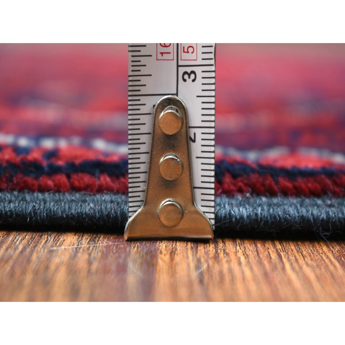 Deep Red, Shiny Wool Hand Knotted, Afghan Khamyab Runner Rug - 5