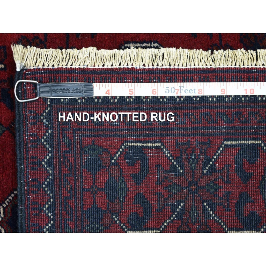 Deep Red, Shiny Wool Hand Knotted, Afghan Khamyab Runner Rug - 6