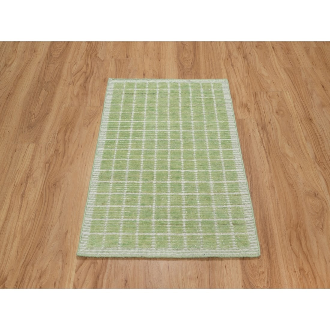 Lily Green Modern Plain Decor Box Design Pure Wool Loomed Knotted Rug - 2