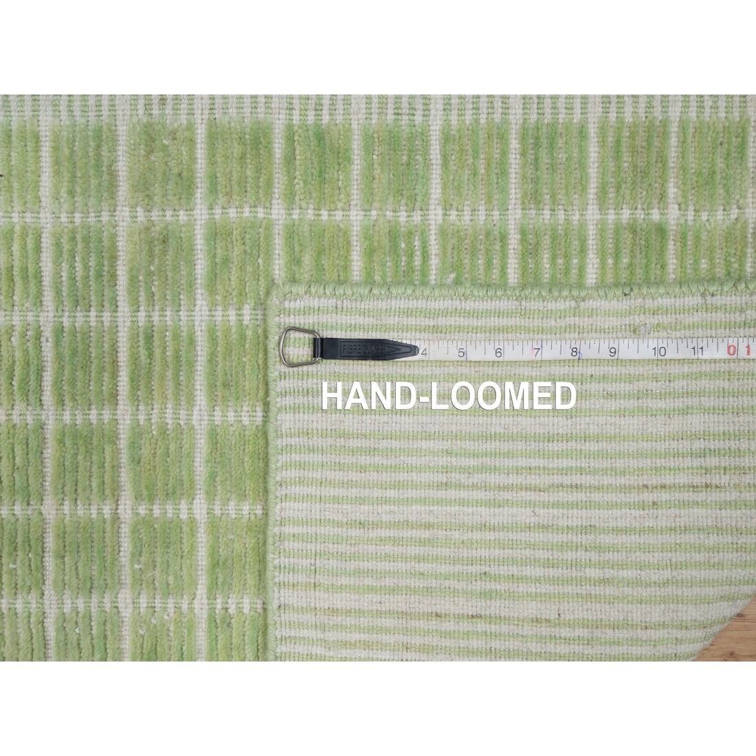 Lily Green Modern Plain Decor Box Design Pure Wool Loomed Knotted Rug - 8