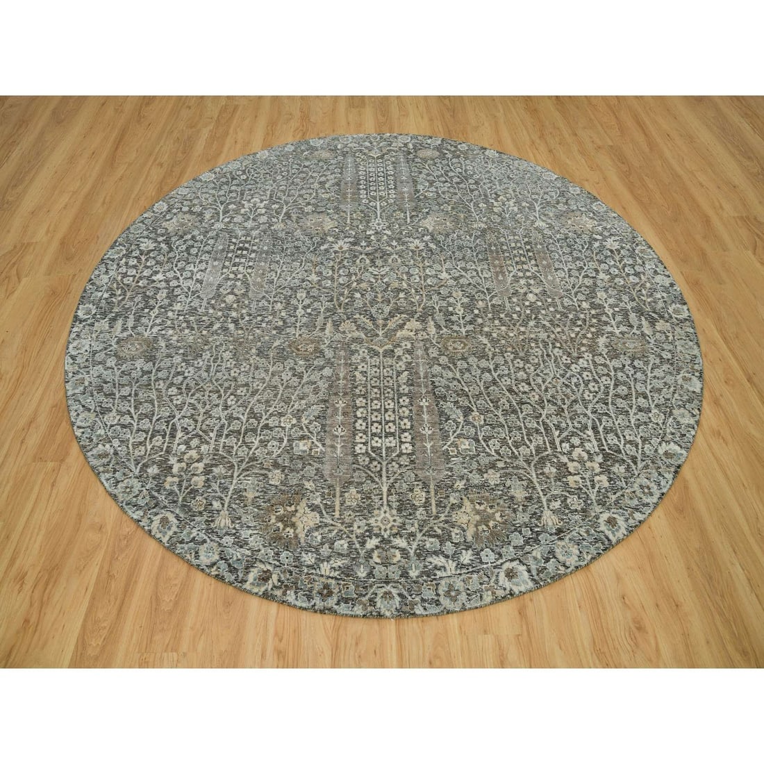 Falcon Gray Willow and Cypress Tree Wool Hand Knotted Round Rug - 2