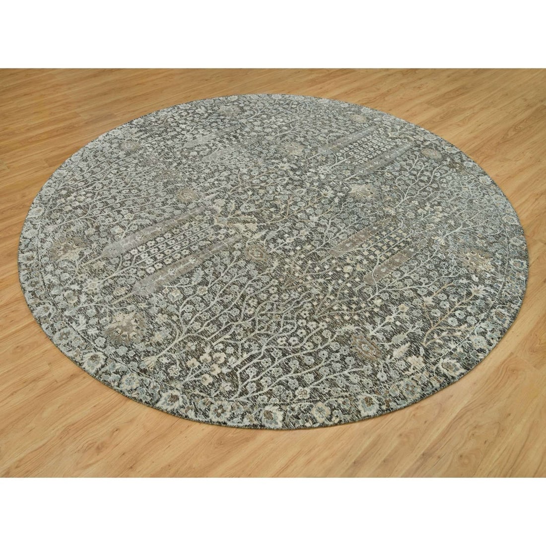 Falcon Gray Willow and Cypress Tree Wool Hand Knotted Round Rug - 3