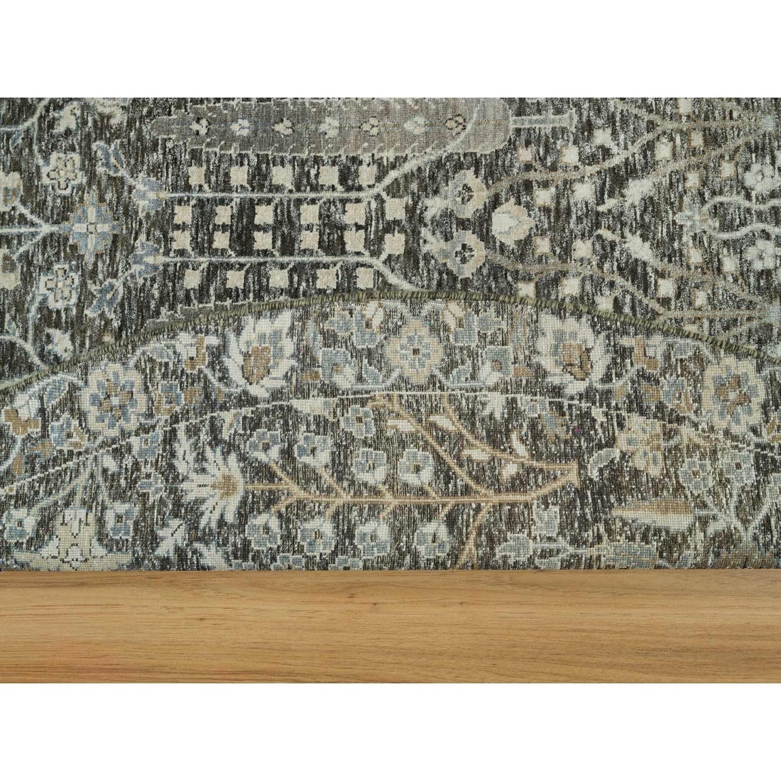 Falcon Gray Willow and Cypress Tree Wool Hand Knotted Round Rug - 4