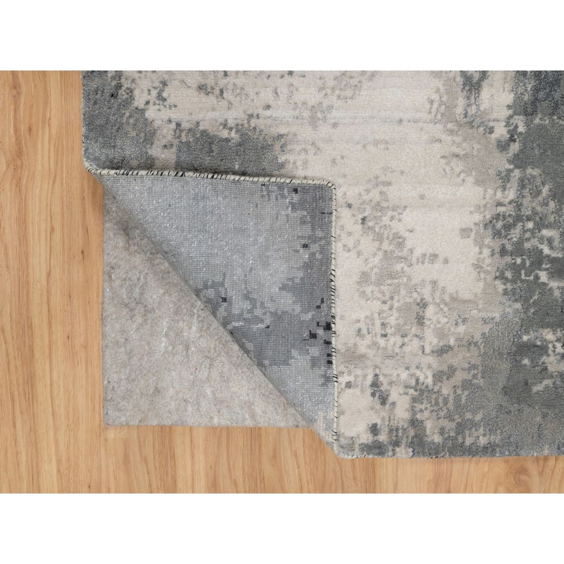 Sable Black Abstract Design Wool and Silk Hand Knotted Runner Rug - 3