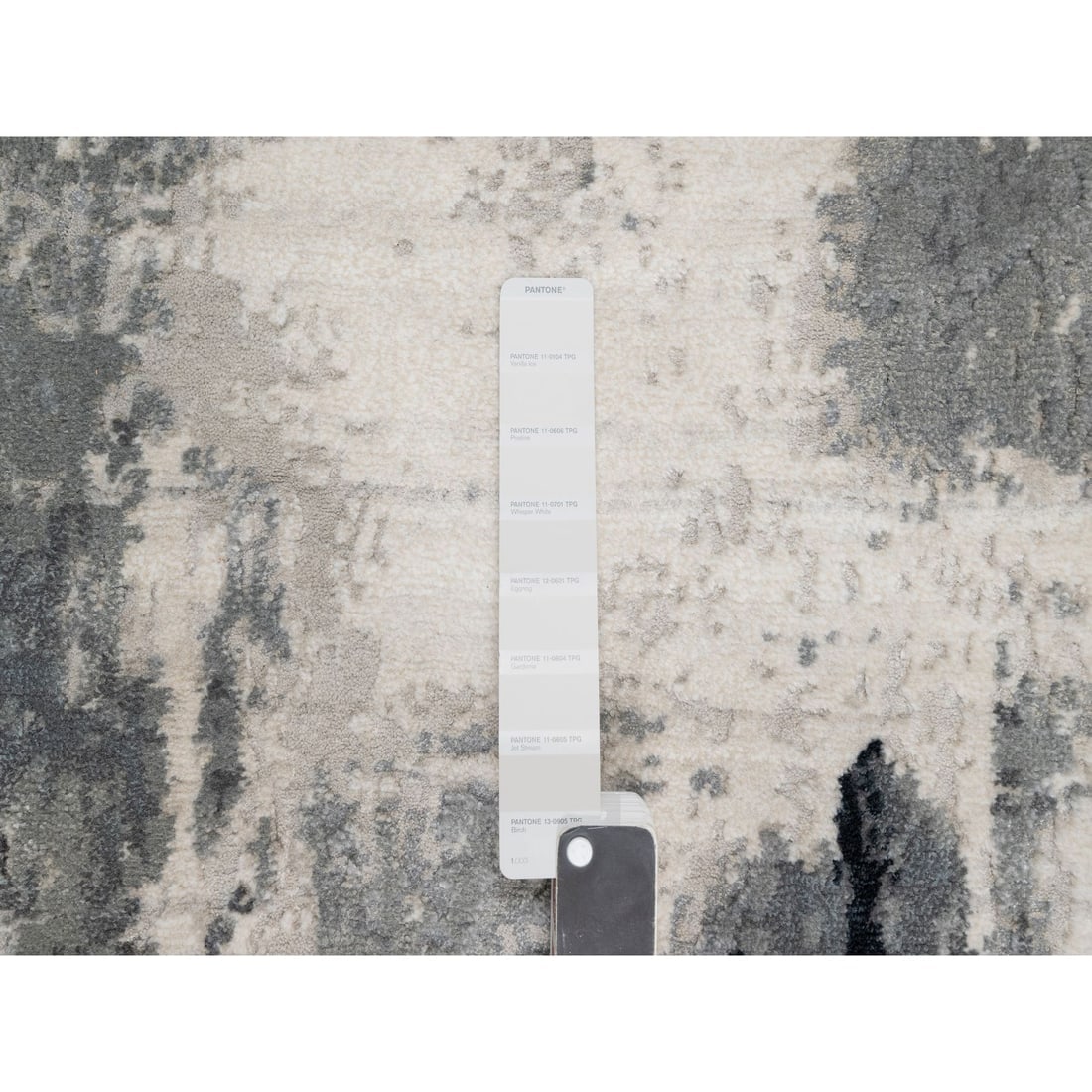 Sable Black Abstract Design Wool and Silk Hand Knotted Runner Rug - 4