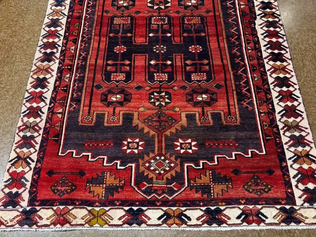 Hand-Knotted Persian Bakhtiari Tribal Geometric Wool Red Oriental Area Rug 5' x 6'11" - 3