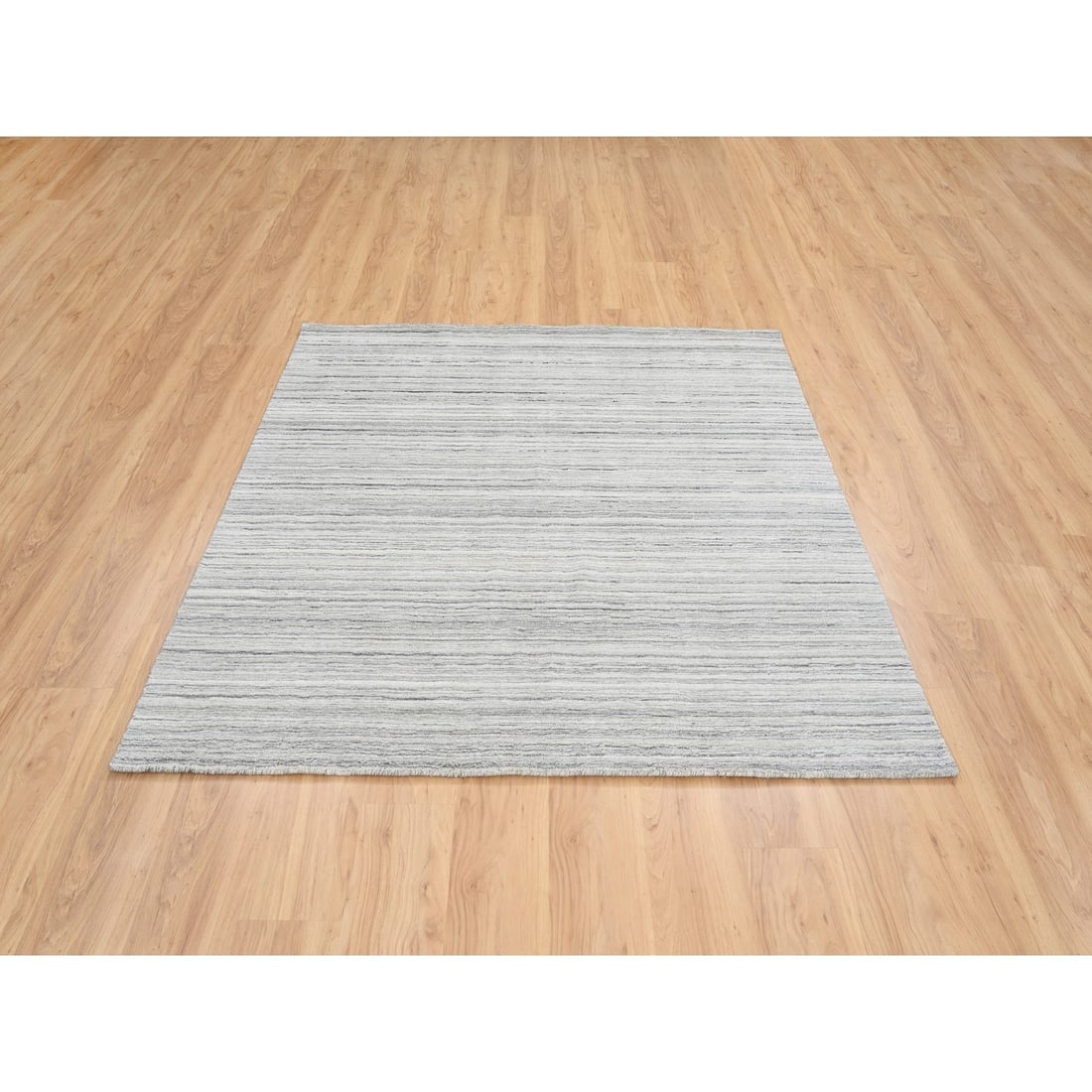 Gray, Modern Design, Hand Loomed Undyed Natural Wool Square Rug - 2