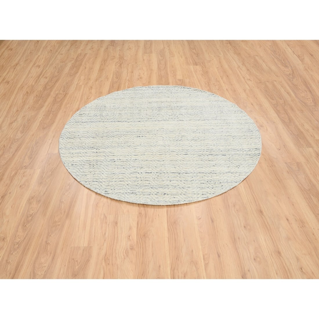 Beige, Soft Wool Hand Loomed, Variegated Modern Design, Round Rug - 2