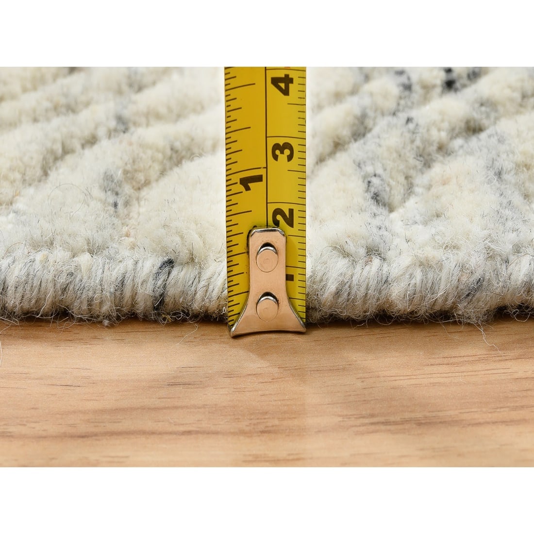 Beige, Soft Wool Hand Loomed, Variegated Modern Design, Round Rug - 7