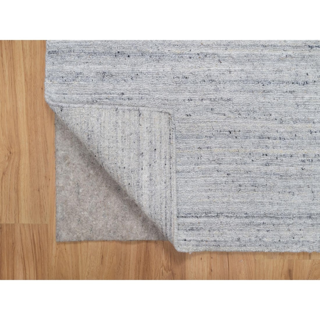 Snow White Hand Loomed Plain Modern Striae Design Pure Wool Runner Rug - 3