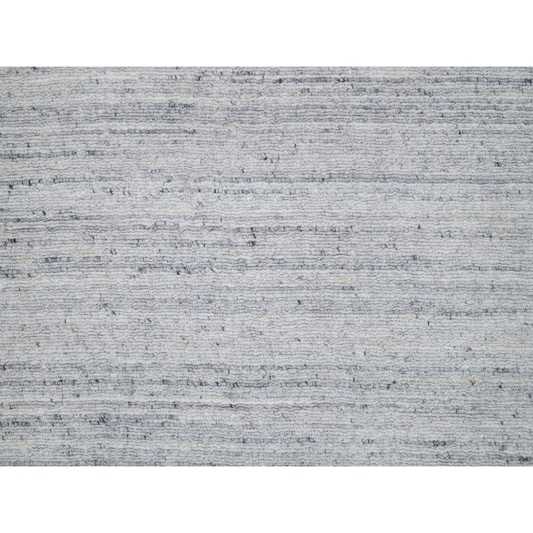 Snow White Hand Loomed Plain Modern Striae Design Pure Wool Runner Rug - 5