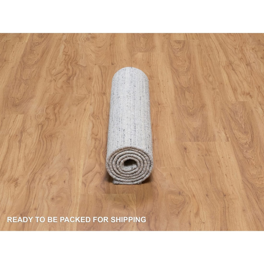 Snow White Hand Loomed Plain Modern Striae Design Pure Wool Runner Rug - 6