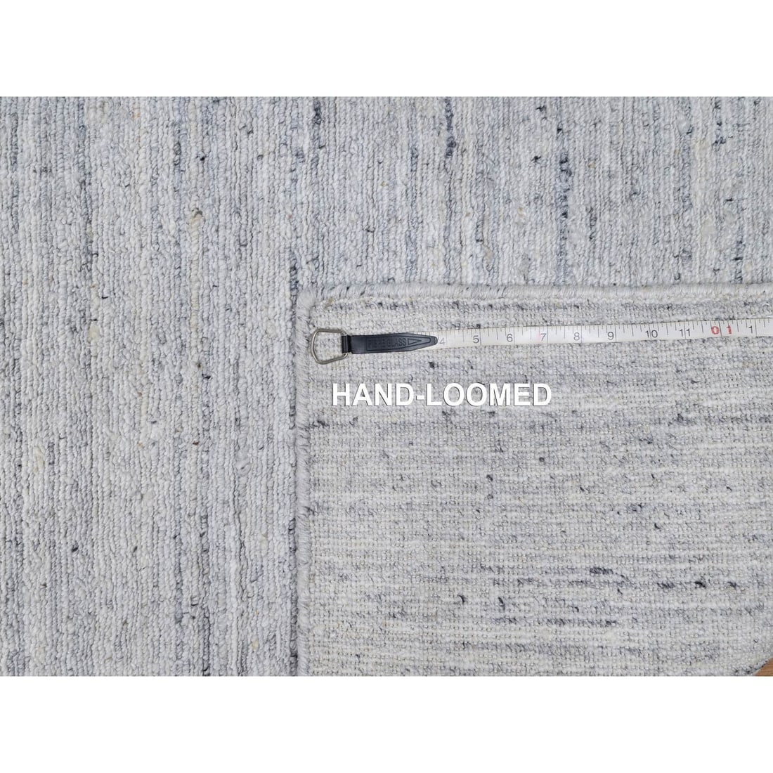 Snow White Hand Loomed Plain Modern Striae Design Pure Wool Runner Rug - 8