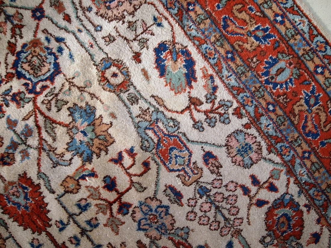 Handmade vintage Persian Mashad rug 6.9' x 10.9' (210cm x 334cm) 1950s - 6
