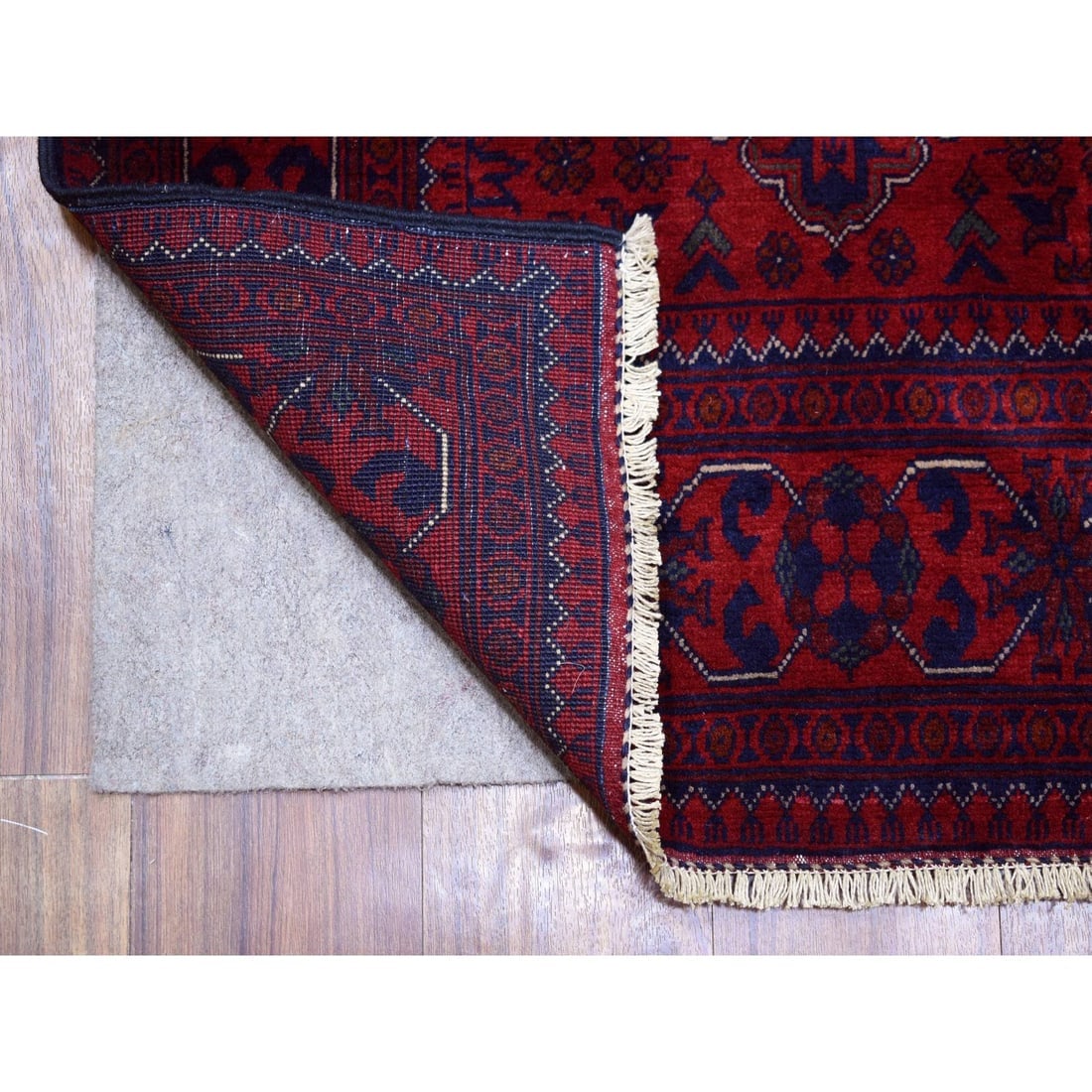 Deep and Saturated Red, Soft and Shiny Wool Afghan Khamyab Runner Rug - 2