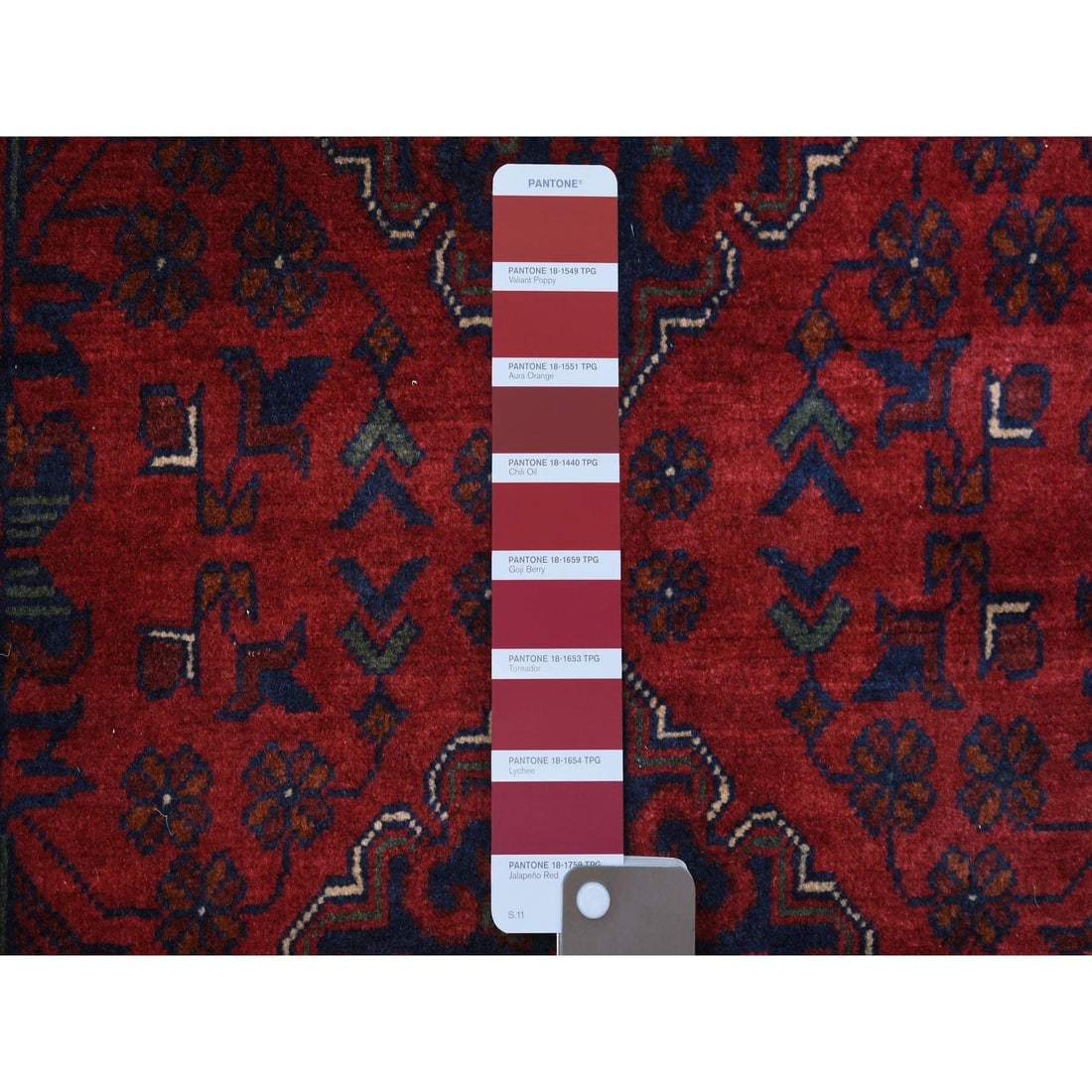 Deep and Saturated Red, Soft and Shiny Wool Afghan Khamyab Runner Rug - 3
