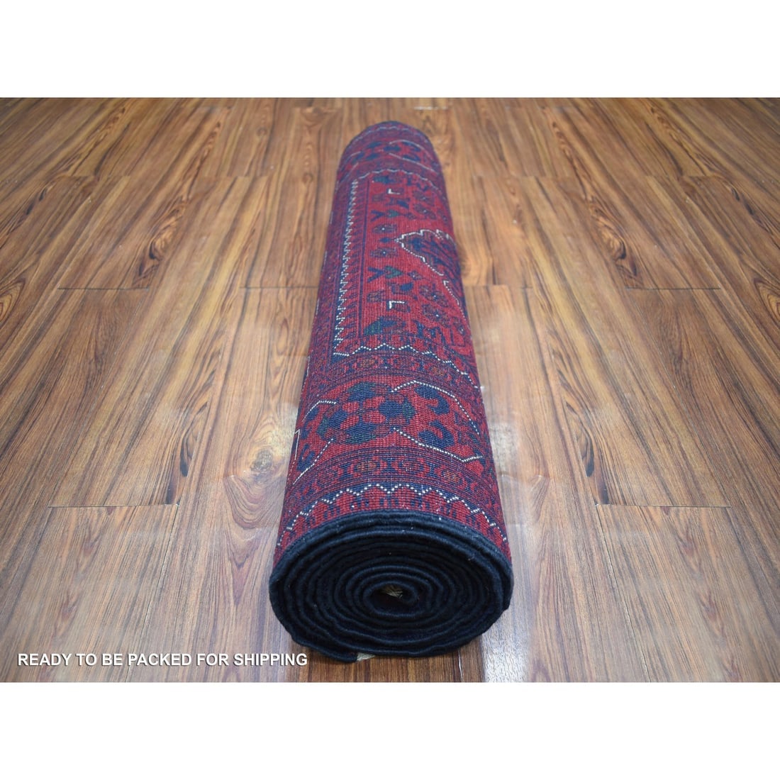 Deep and Saturated Red, Soft and Shiny Wool Afghan Khamyab Runner Rug - 4
