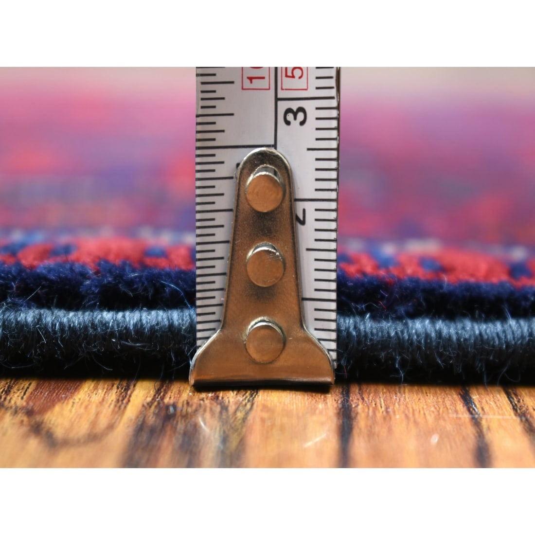 Deep and Saturated Red, Soft and Shiny Wool Afghan Khamyab Runner Rug - 5