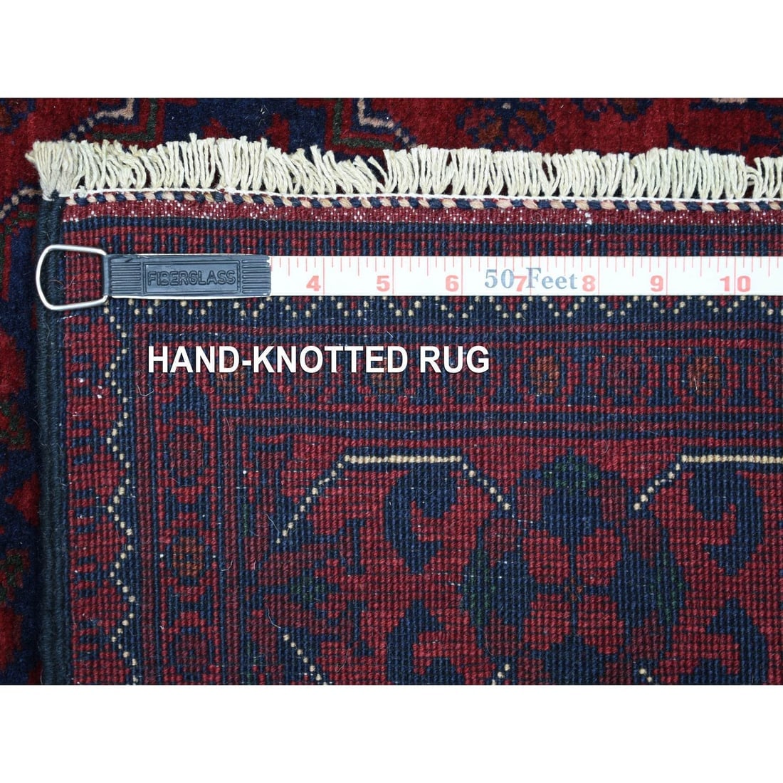 Deep and Saturated Red, Soft and Shiny Wool Afghan Khamyab Runner Rug - 6