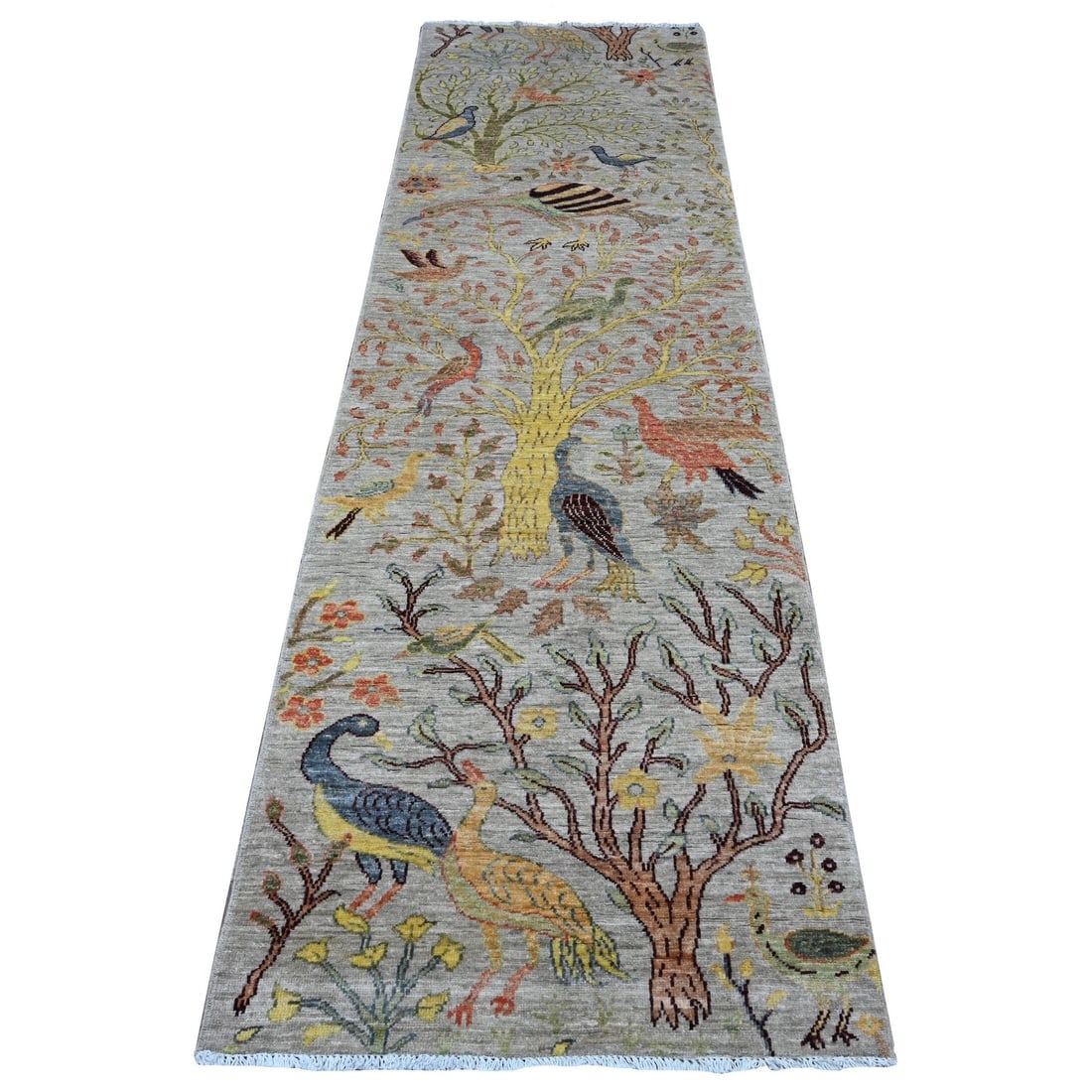 Gray Peshawar Birds Paradise Hand Knotted Wool Runner Oriental Rug: Title: Gray Peshawar Birds Paradise Hand Knotted Wool Runner Oriental Rug Description: This is a truly genuine one-of-a-kind. It has been Knotted for months and months in the centuries-old weaving cra