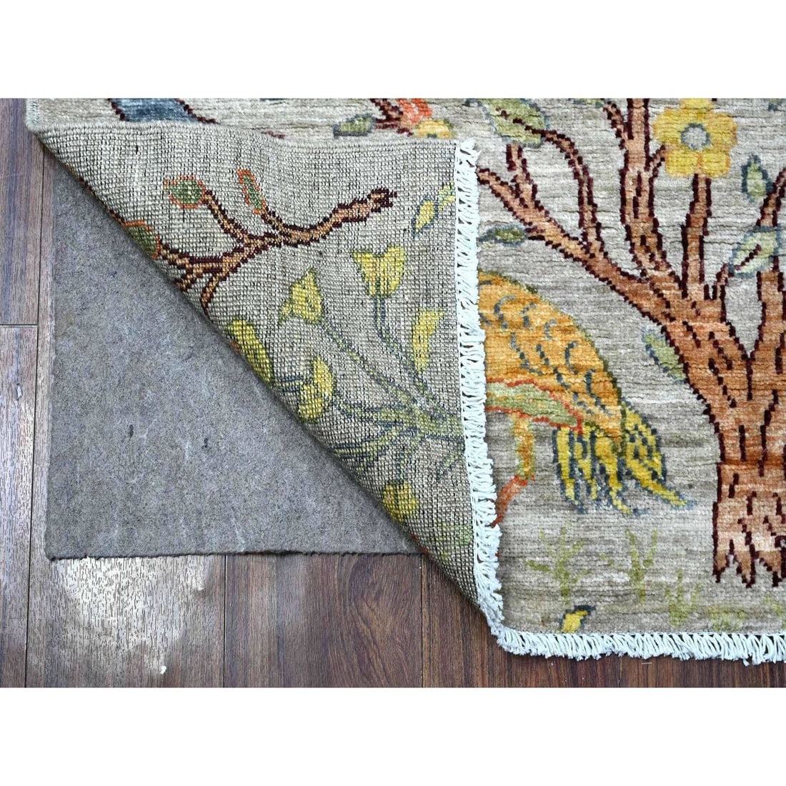 Gray Peshawar Birds Paradise Hand Knotted Wool Runner Oriental Rug - 2