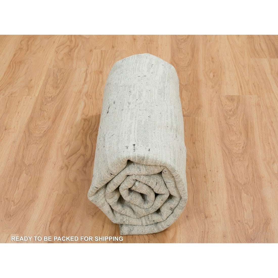 Ivory Modern Design, Undyed Natural Wool Hand Knotted Round Rug - 9