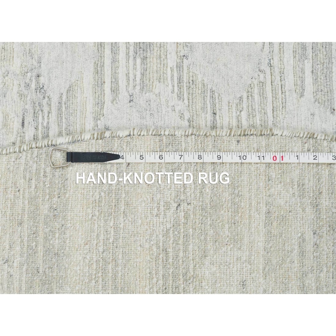 Ivory Modern Design, Undyed Natural Wool Hand Knotted Round Rug - 11