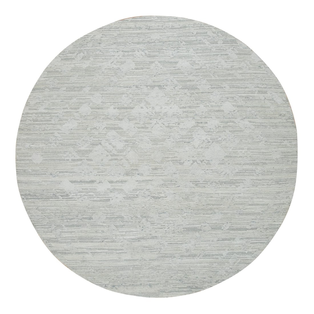 Ivory Modern Design, Undyed Natural Wool Hand Knotted Round Rug: Title: Ivory Modern Design, Undyed Natural Wool Hand Knotted Round Rug Description: This is a truly genuine one-of-a-kind. It has been Knotted for months and months in the centuries-old weaving crafts