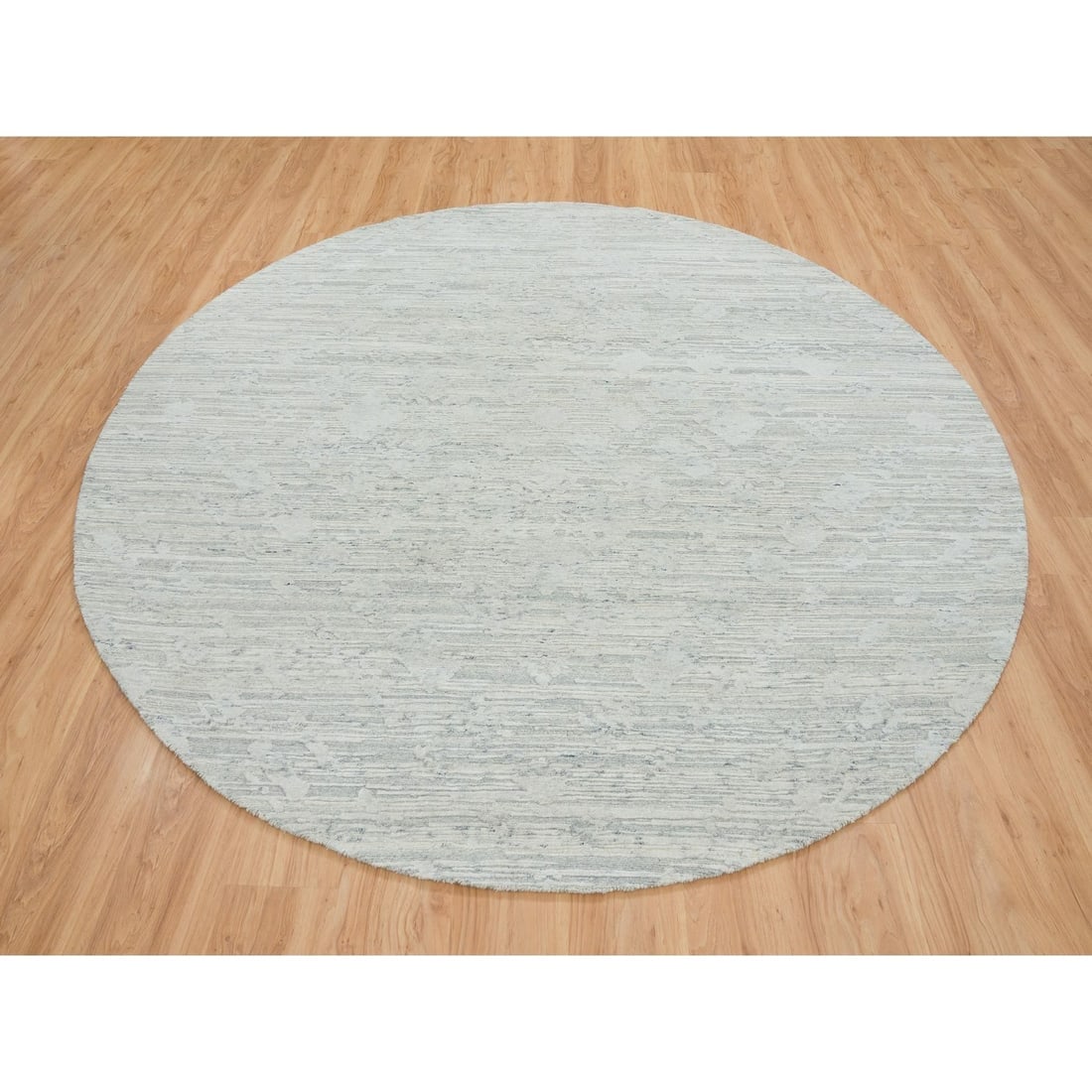 Ivory Modern Design, Undyed Natural Wool Hand Knotted Round Rug - 2
