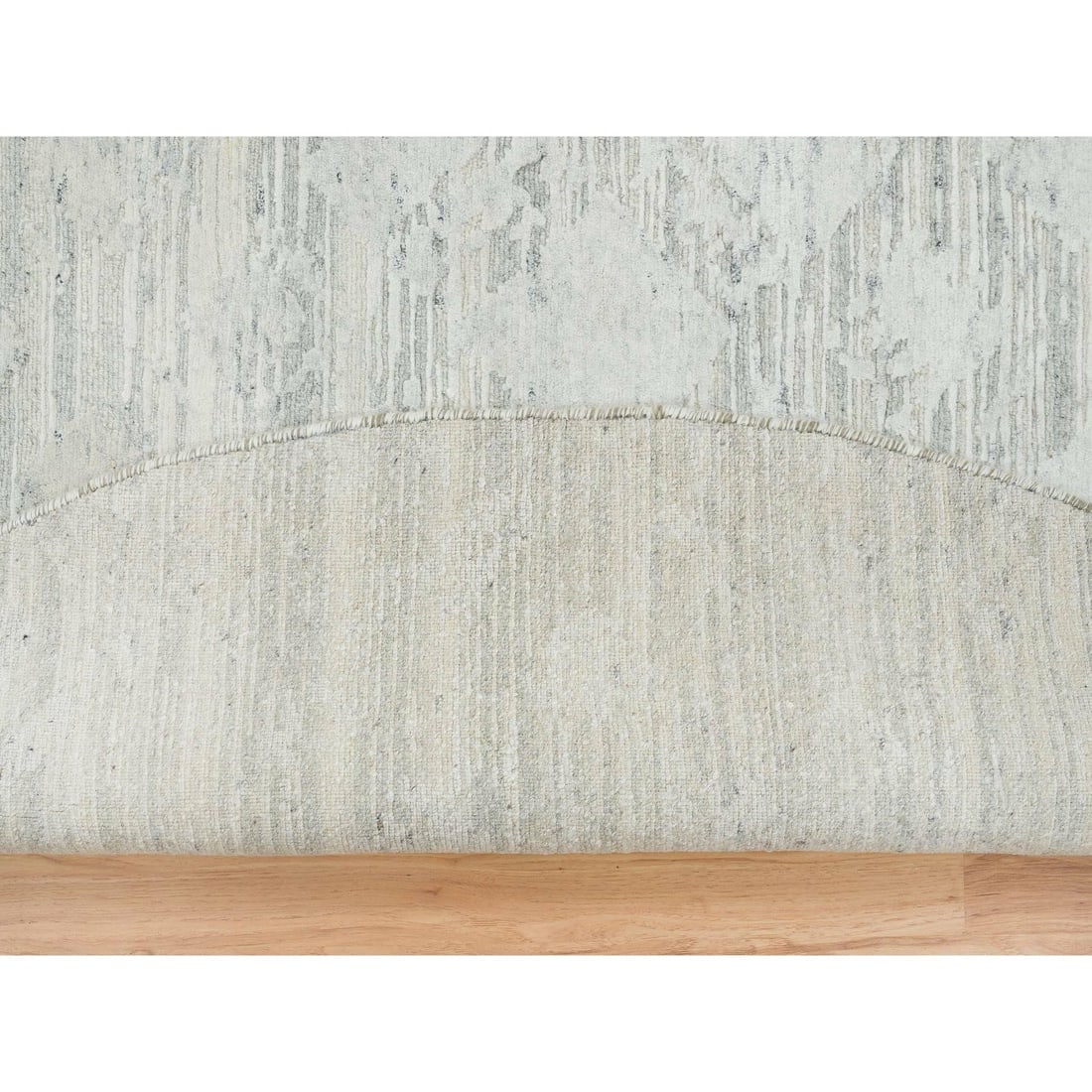 Ivory Modern Design, Undyed Natural Wool Hand Knotted Round Rug - 4