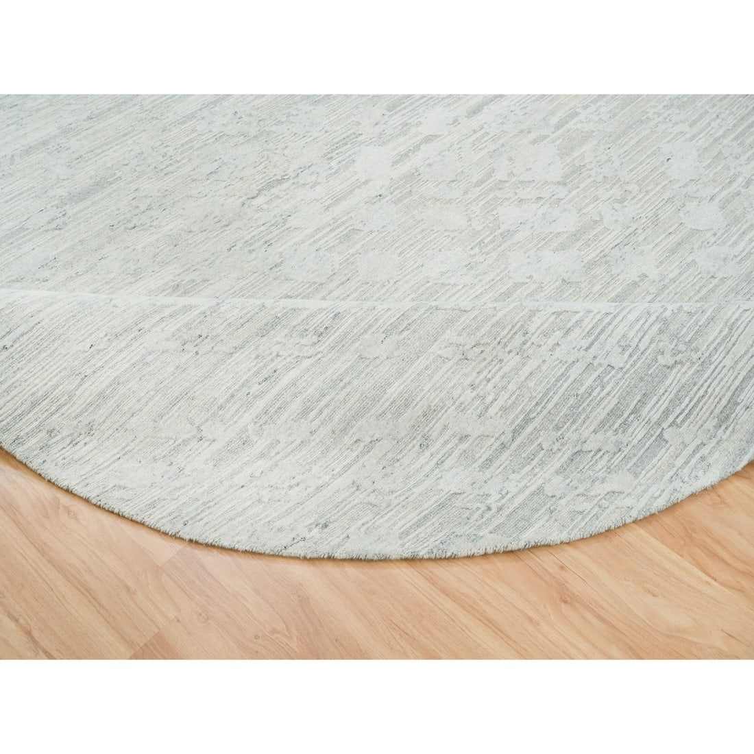 Ivory Modern Design, Undyed Natural Wool Hand Knotted Round Rug - 6
