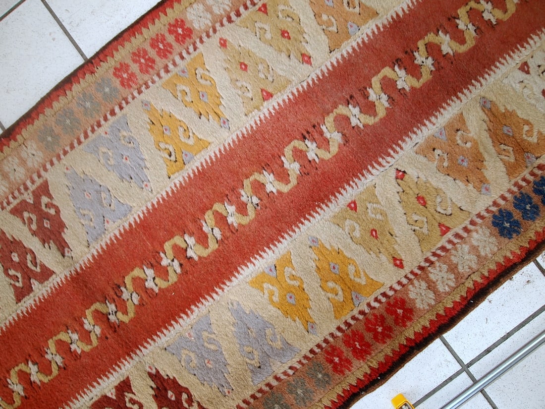 Handmade vintage Turkish Melas runner 2.5' x 9' (76cm x 267cm) 1950s - 6
