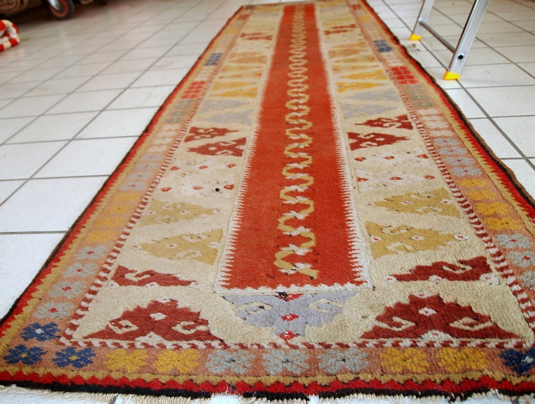 Handmade vintage Turkish Melas runner 2.5' x 9' (76cm x 267cm) 1950s - 8