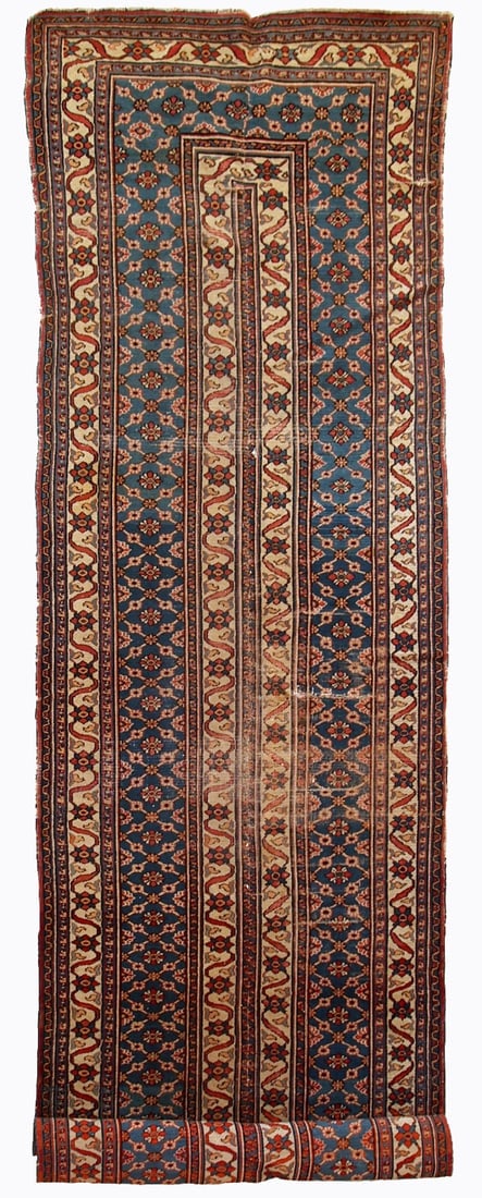 Handmade antique Persian Mashad runner 4.3' x 14' (132cm x 427cm) 1900s (1 of 15)