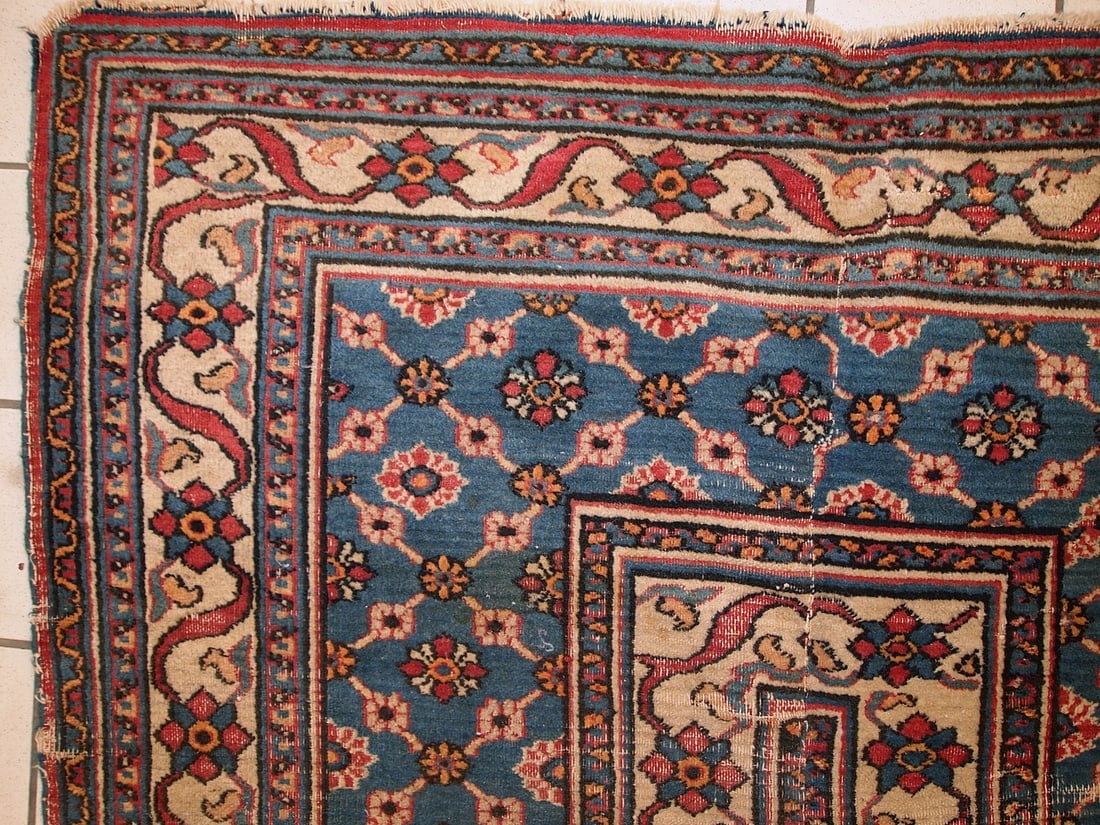 Handmade antique Persian Mashad runner 4.3' x 14' (132cm x 427cm) 1900s - 3
