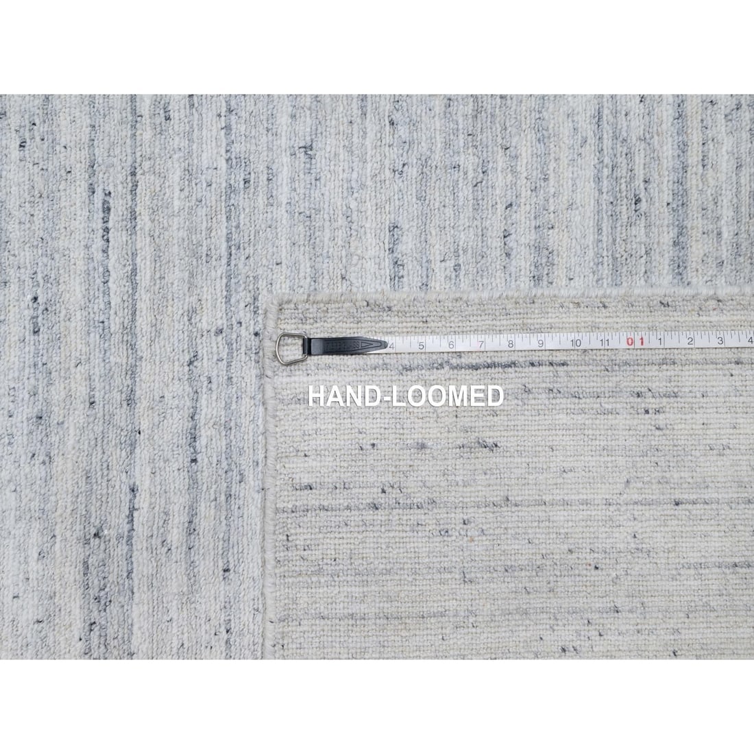 Misty Gray Modern Striae Design Tone on Tone Soft Wool Square Rug - 11