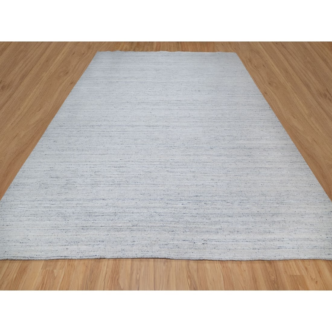 Misty Gray Modern Striae Design Tone on Tone Soft Wool Square Rug - 2