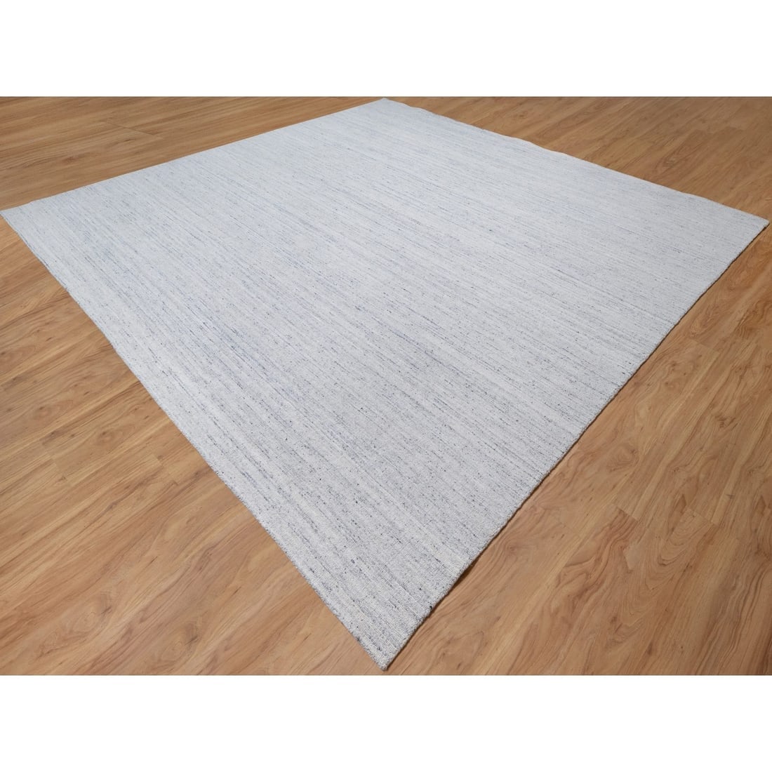 Misty Gray Modern Striae Design Tone on Tone Soft Wool Square Rug - 3