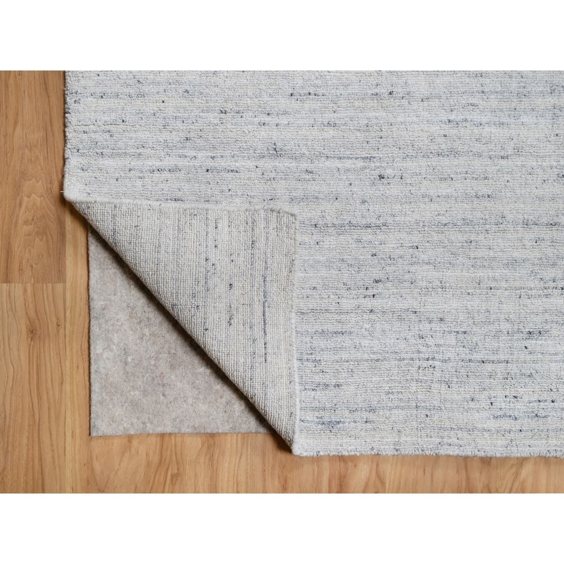 Misty Gray Modern Striae Design Tone on Tone Soft Wool Square Rug - 4