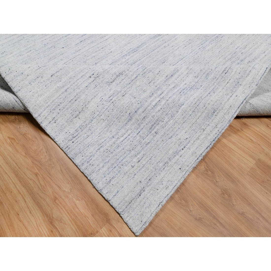Misty Gray Modern Striae Design Tone on Tone Soft Wool Square Rug - 6