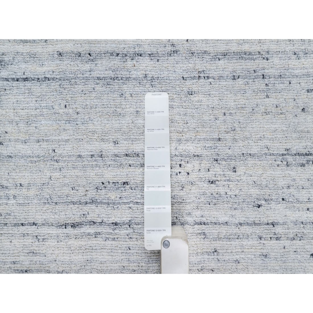 Misty Gray Modern Striae Design Tone on Tone Soft Wool Square Rug - 7