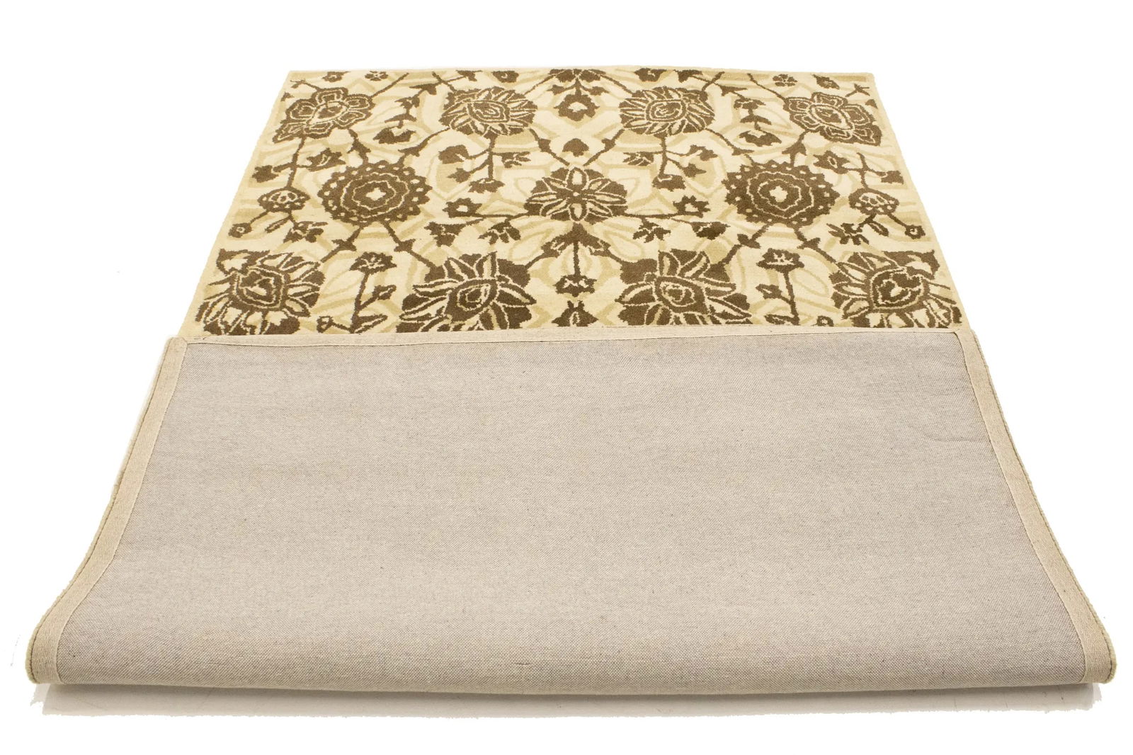 Cream Brown Floral 5X8 Hand-Tufted Modern Rug - 14