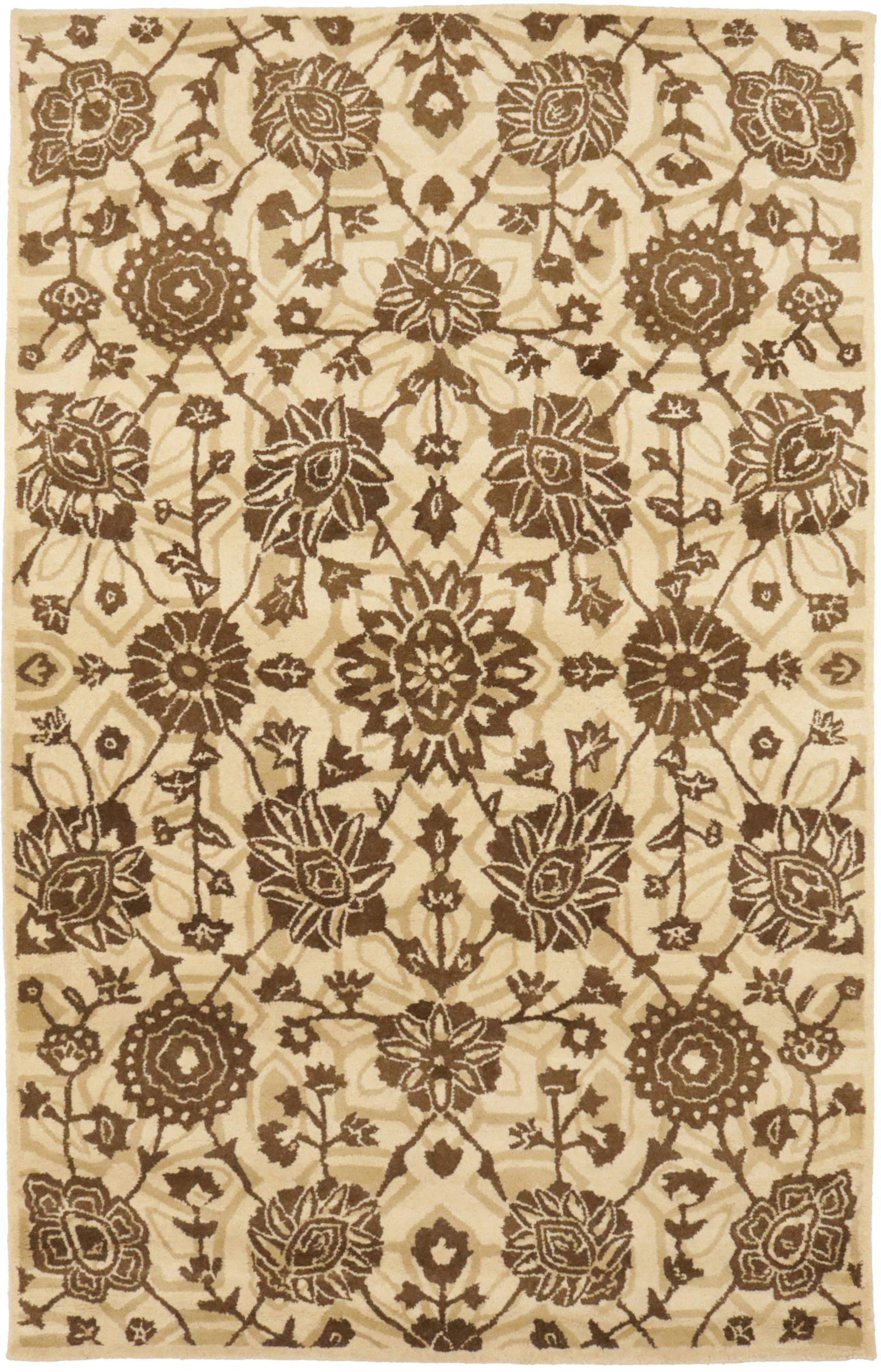 Cream Brown Floral 5X8 Hand-Tufted Modern Rug (1 of 15)