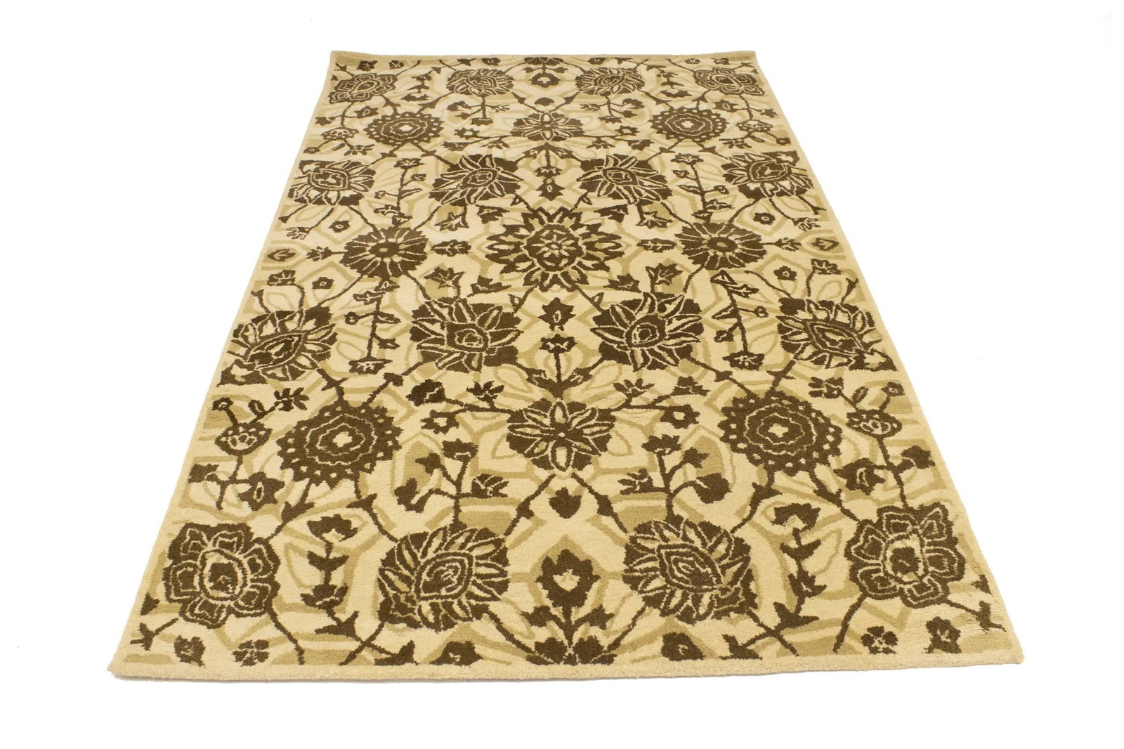Cream Brown Floral 5X8 Hand-Tufted Modern Rug - 2
