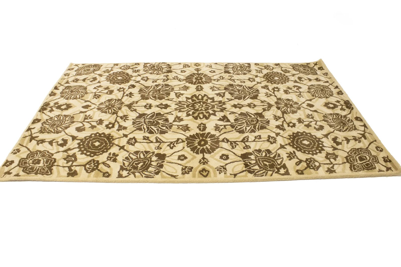 Cream Brown Floral 5X8 Hand-Tufted Modern Rug - 5