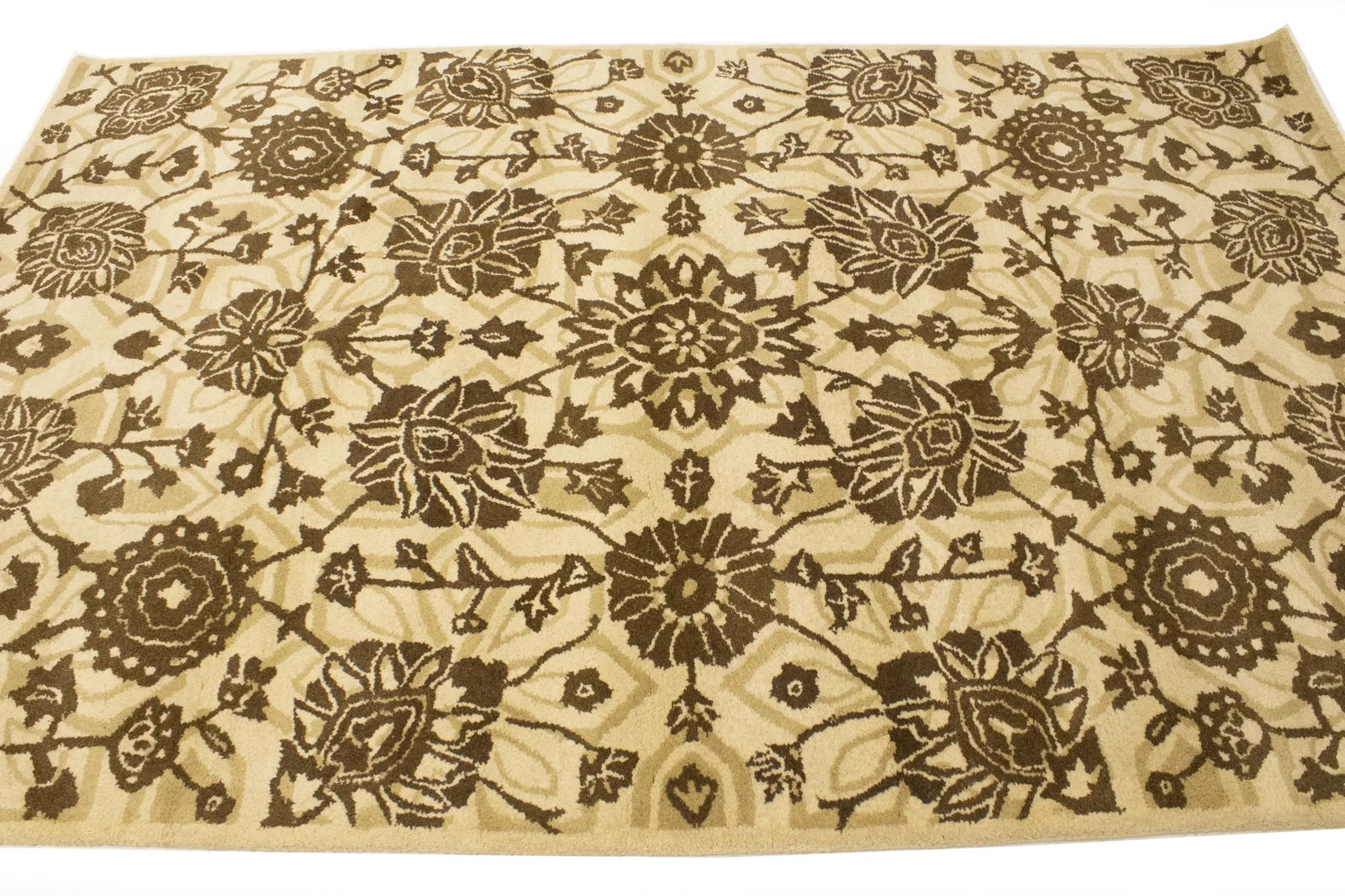Cream Brown Floral 5X8 Hand-Tufted Modern Rug - 6