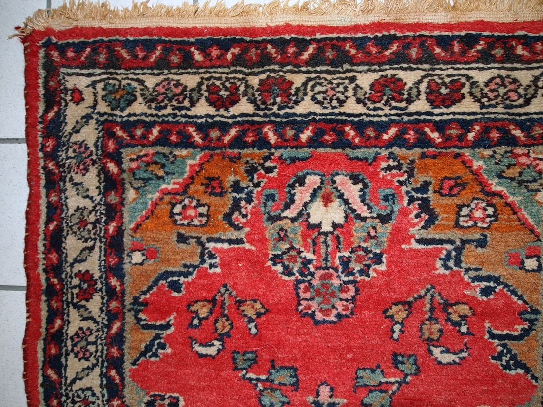 Handmade vintage Persian Hamadan runner 2.6' x 6.3' (81cm x 194cm) 1960s - 3