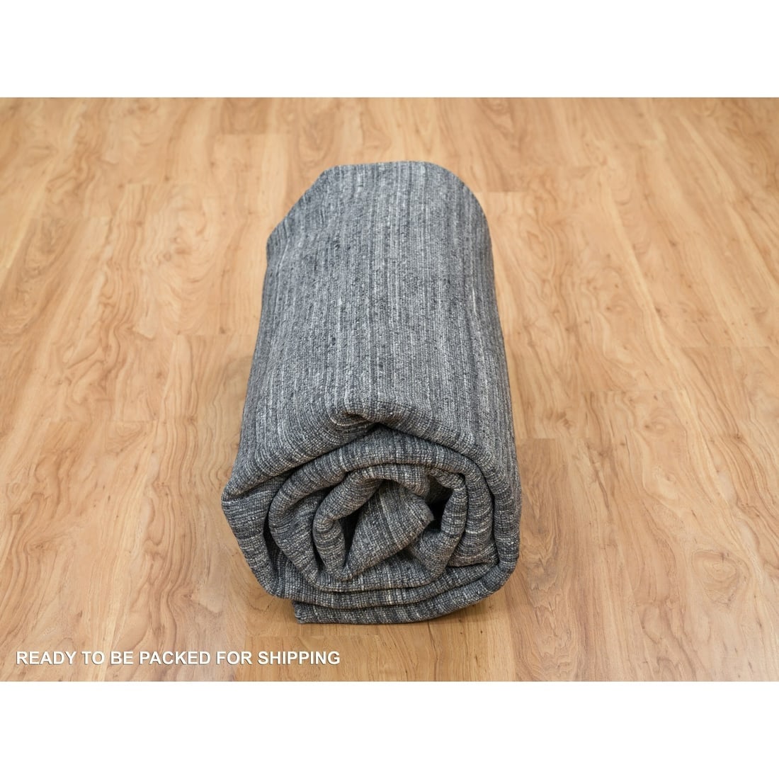 Arsenic Gray, Soft Wool Hand Loomed, Modern Striae Design, Square Rug - 9