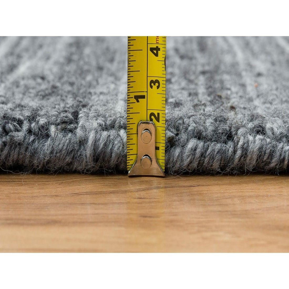 Arsenic Gray, Soft Wool Hand Loomed, Modern Striae Design, Square Rug - 10